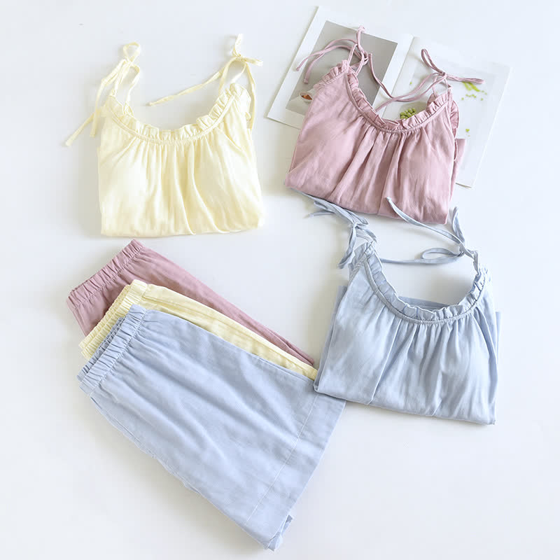 Ownkoti Ruffle Trim Cotton Padded Camisole Pajamas - image 1