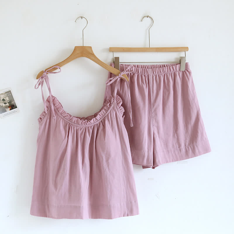 Ownkoti Ruffle Trim Cotton Padded Camisole Pajamas - Pink - XL - image 7