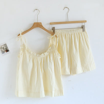 Ownkoti Ruffle Trim Cotton Padded Camisole Pajamas - Yellow - XL - image 8