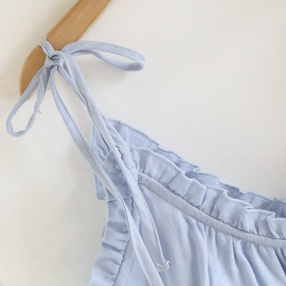 Ownkoti Solid Color Ruffle Cotton Camisole Pajamas
