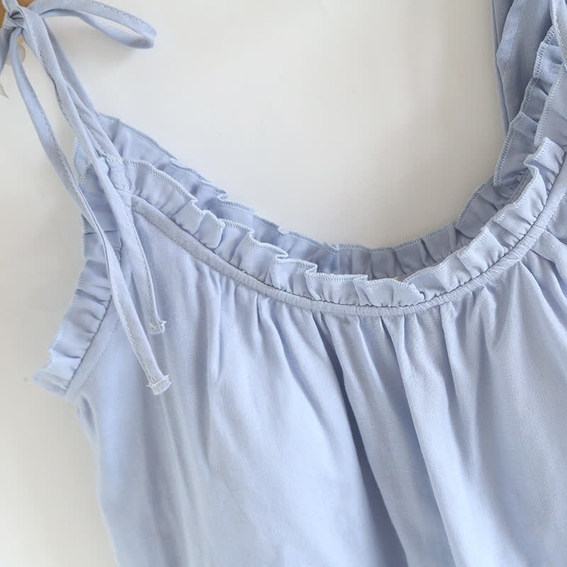 Ownkoti Solid Color Ruffle Cotton Camisole Pajamas
