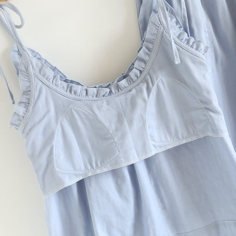 Ownkoti Solid Color Ruffle Cotton Camisole Pajamas