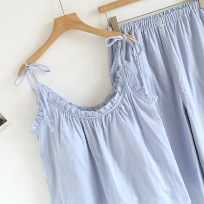 Ownkoti Solid Color Ruffle Cotton Camisole Pajamas