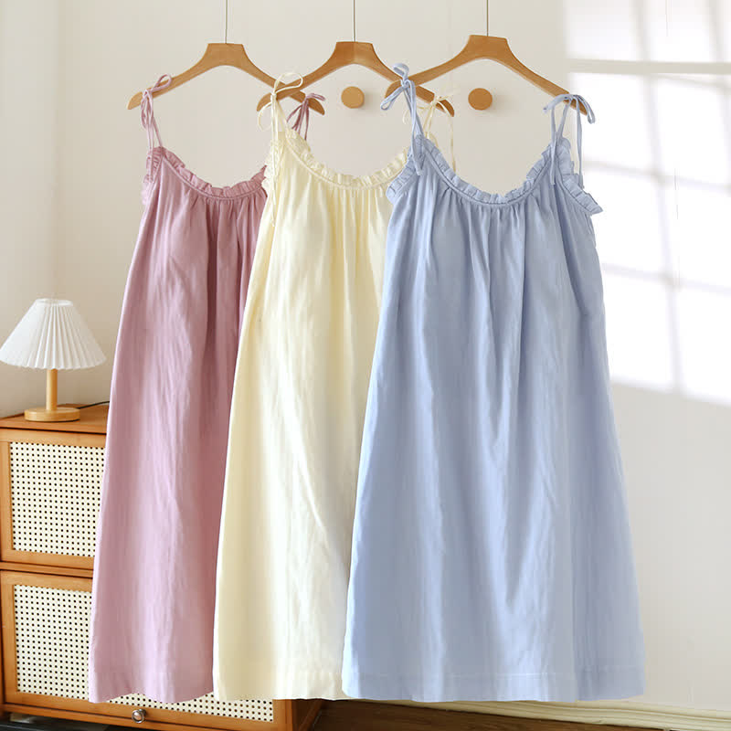 Ownkoti Ruffle Trim Cotton Camisole Nightdress