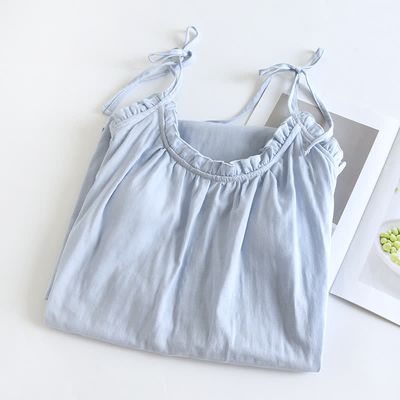 Ownkoti Ruffle Trim Cotton Camisole Nightdress