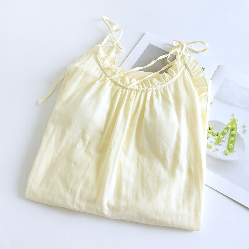 Ownkoti Ruffle Trim Cotton Camisole Nightdress