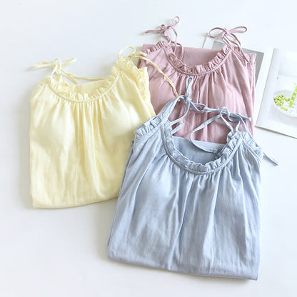 Ownkoti Ruffle Trim Cotton Camisole Nightdress