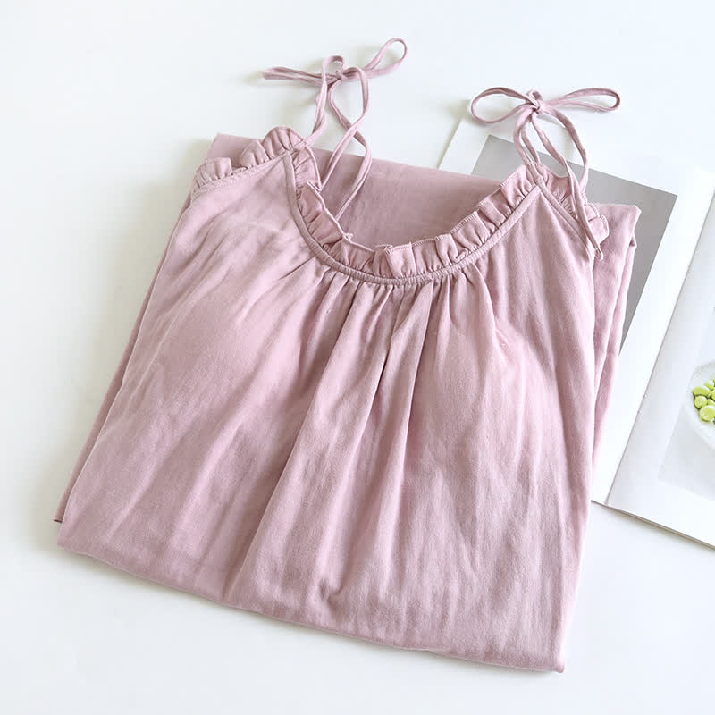 Ownkoti Ruffle Trim Cotton Camisole Nightdress