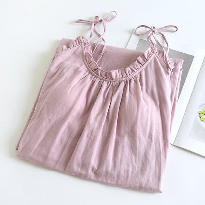 Ownkoti Ruffle Trim Cotton Camisole Nightdress