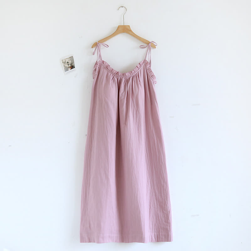 Ownkoti Ruffle Trim Cotton Camisole Nightdress