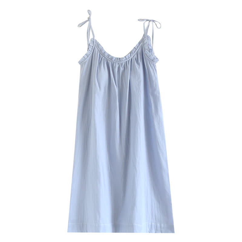 Ownkoti Ruffle Trim Cotton Camisole Nightdress - Blue - XL - image 2