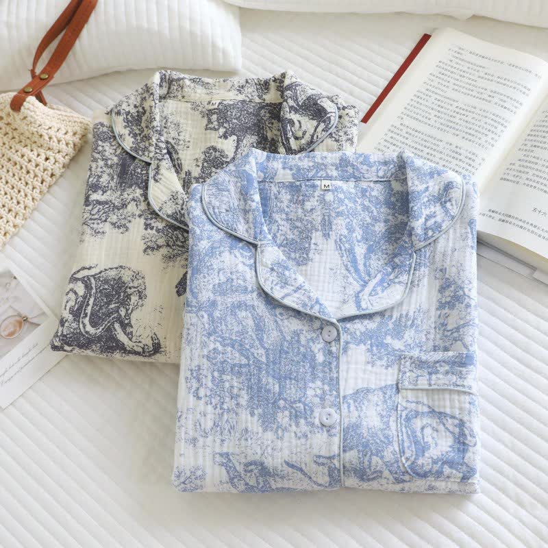 Ownkoti Tiger Tree Print Cotton Loungewear Set