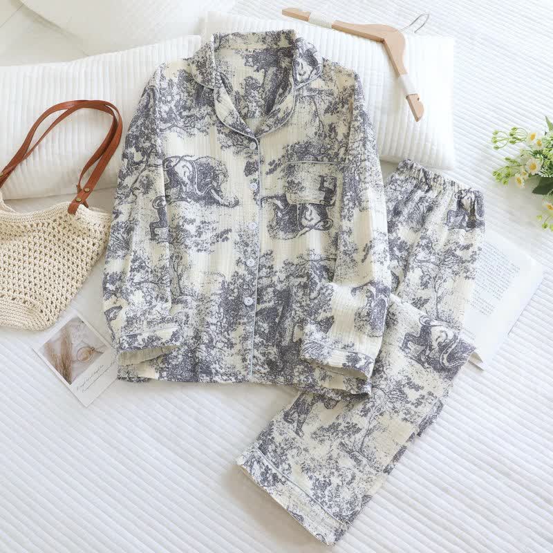 Ownkoti Tiger Tree Print Cotton Loungewear Set