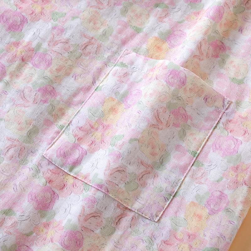 Ownkoti Pink Floral Cotton Gauze Japanese Pajamas