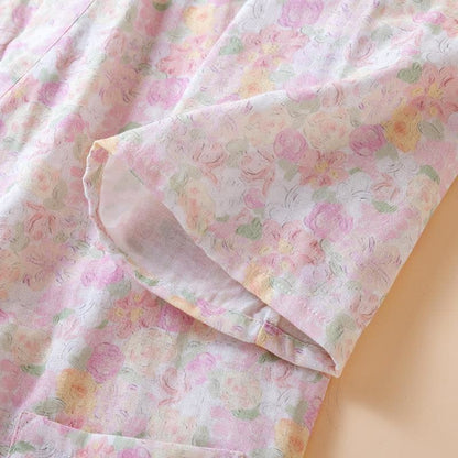 Ownkoti Pink Floral Cotton Gauze Japanese Pajamas