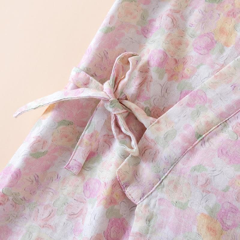Ownkoti Pink Floral Cotton Gauze Japanese Pajamas