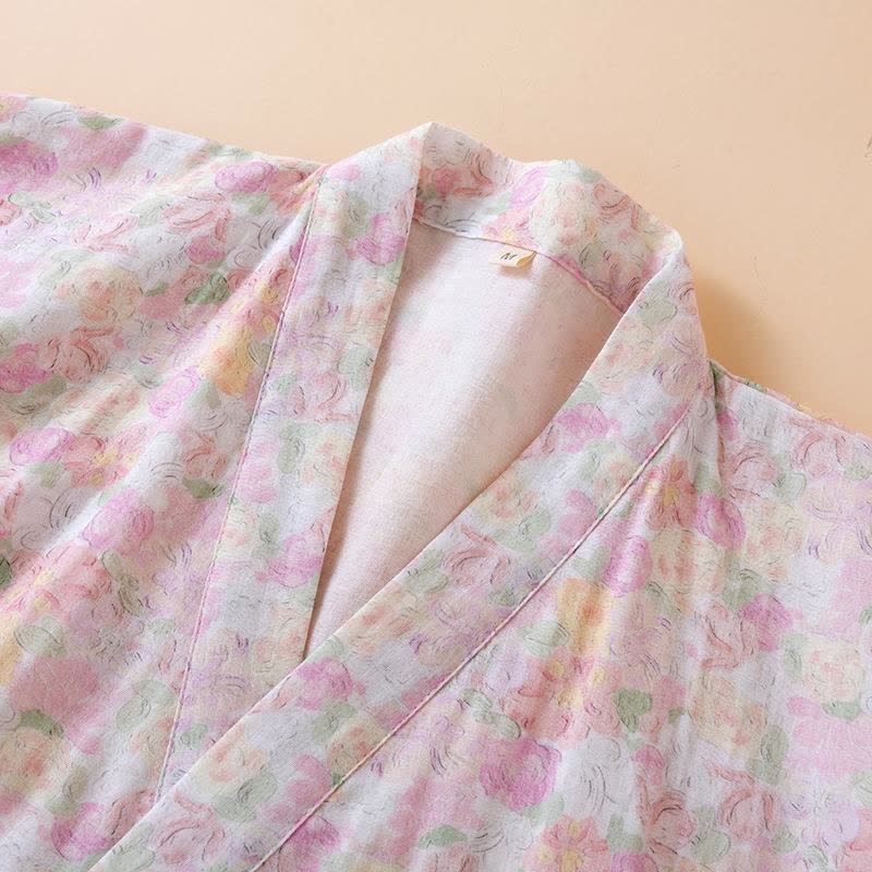 Ownkoti Pink Floral Cotton Gauze Japanese Pajamas