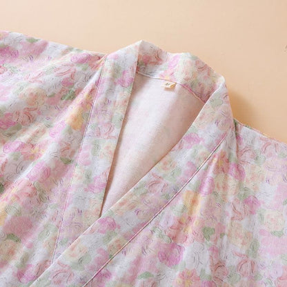 Ownkoti Pink Floral Cotton Gauze Japanese Pajamas