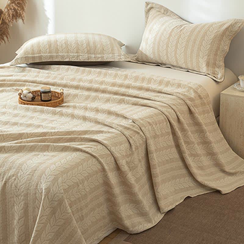 Ownkoti Beige Wheat Textured Cotton Linen Bedspread