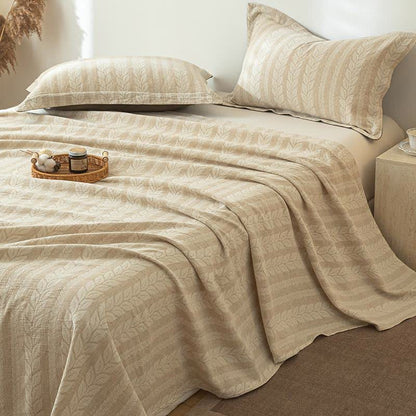 Ownkoti Beige Wheat Textured Cotton Linen Bedspread