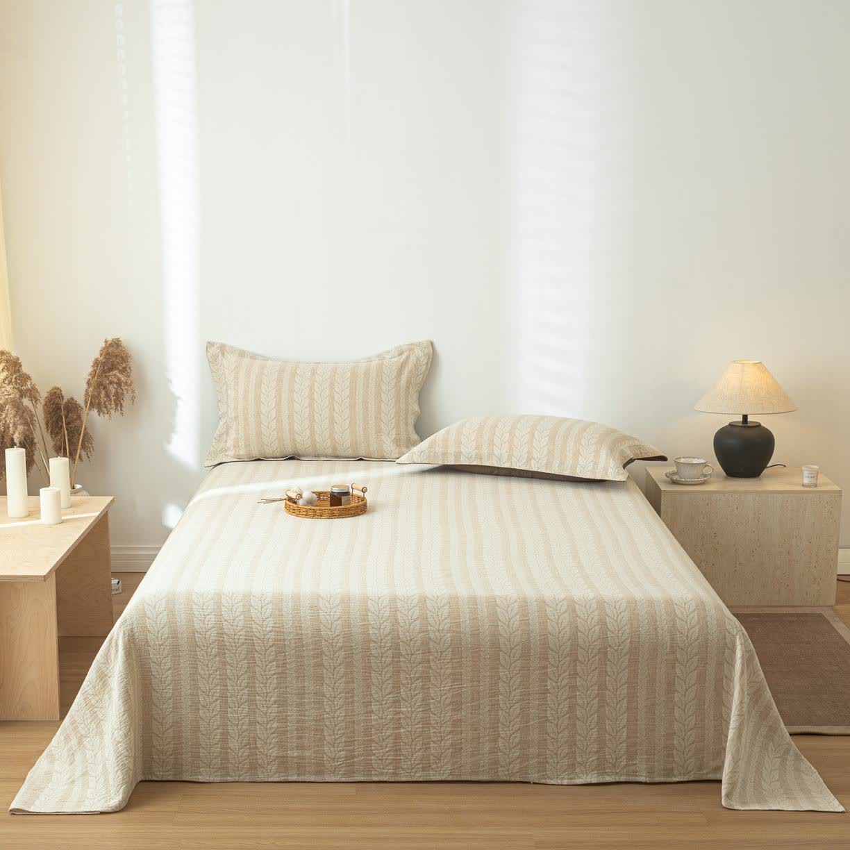 Ownkoti Beige Wheat Textured Cotton Linen Bedspread