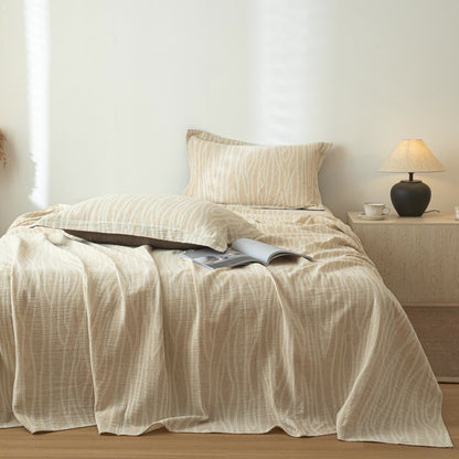 Ownkoti Twig Stripes Textured Cotton Linen Bedspread