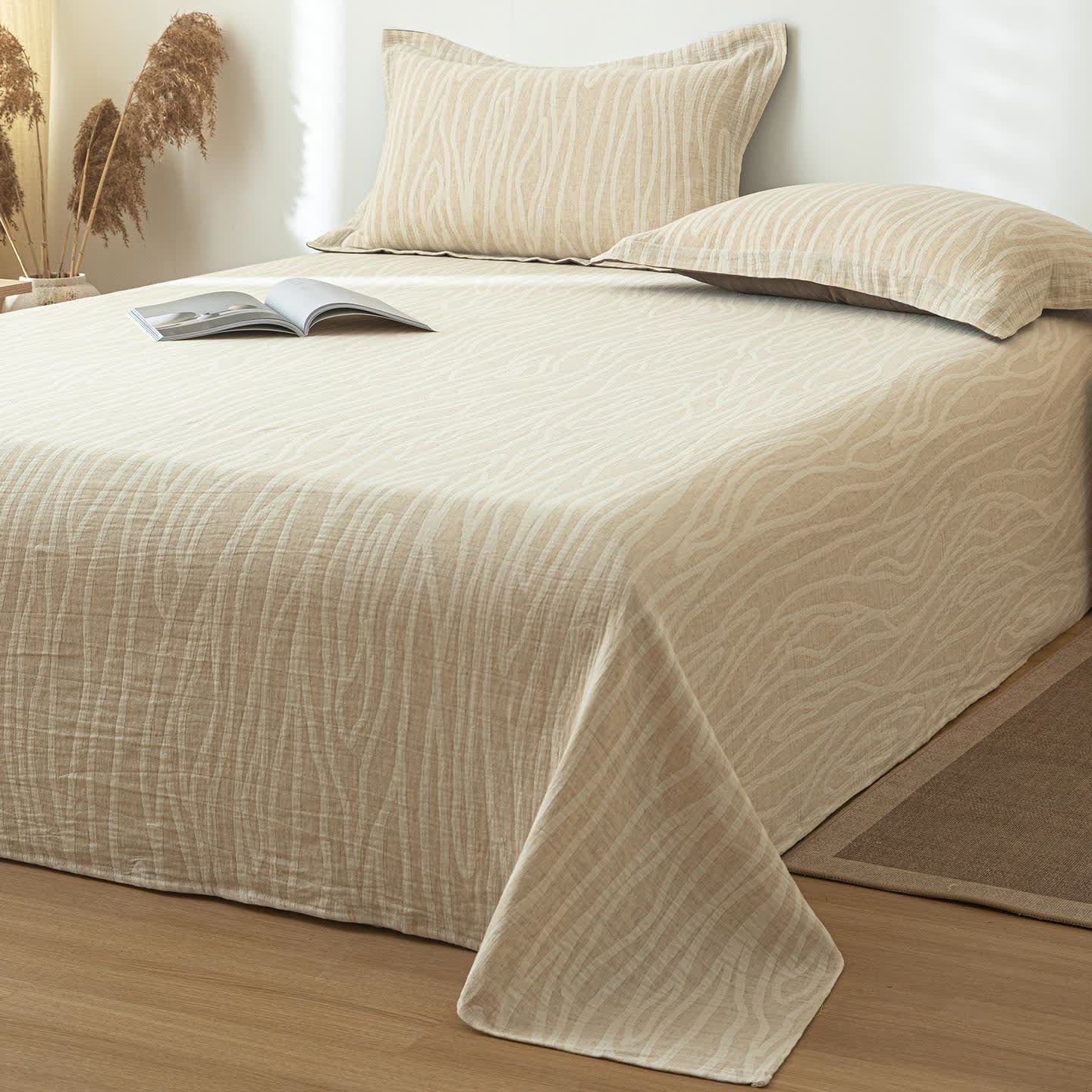 Ownkoti Twig Stripes Textured Cotton Linen Bedspread