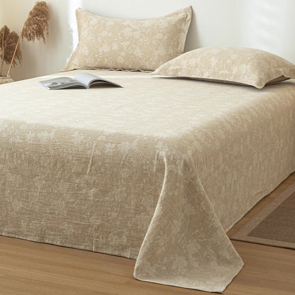Ownkoti Beige Floral Textured Cotton Linen Bedspread