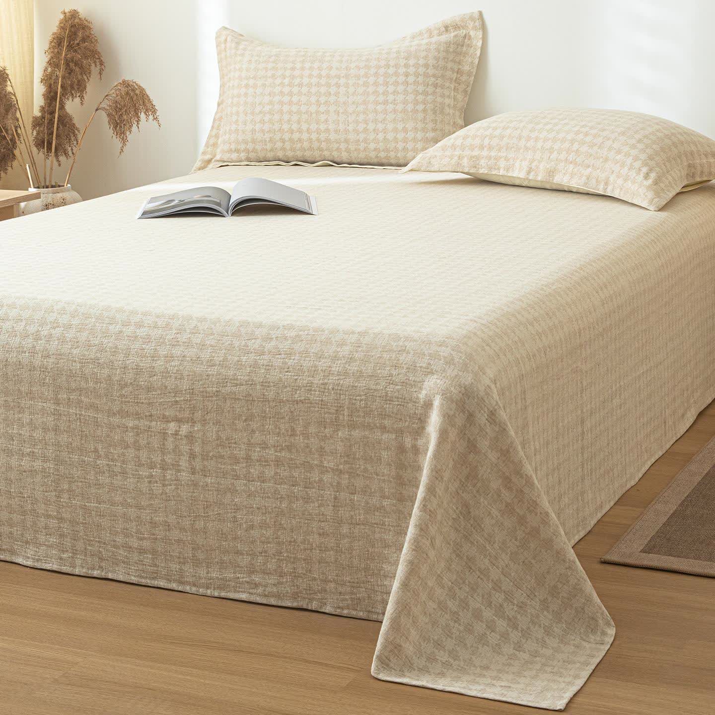 Ownkoti Houndstooth Textured Cotton Linen Bedspread - image 1
