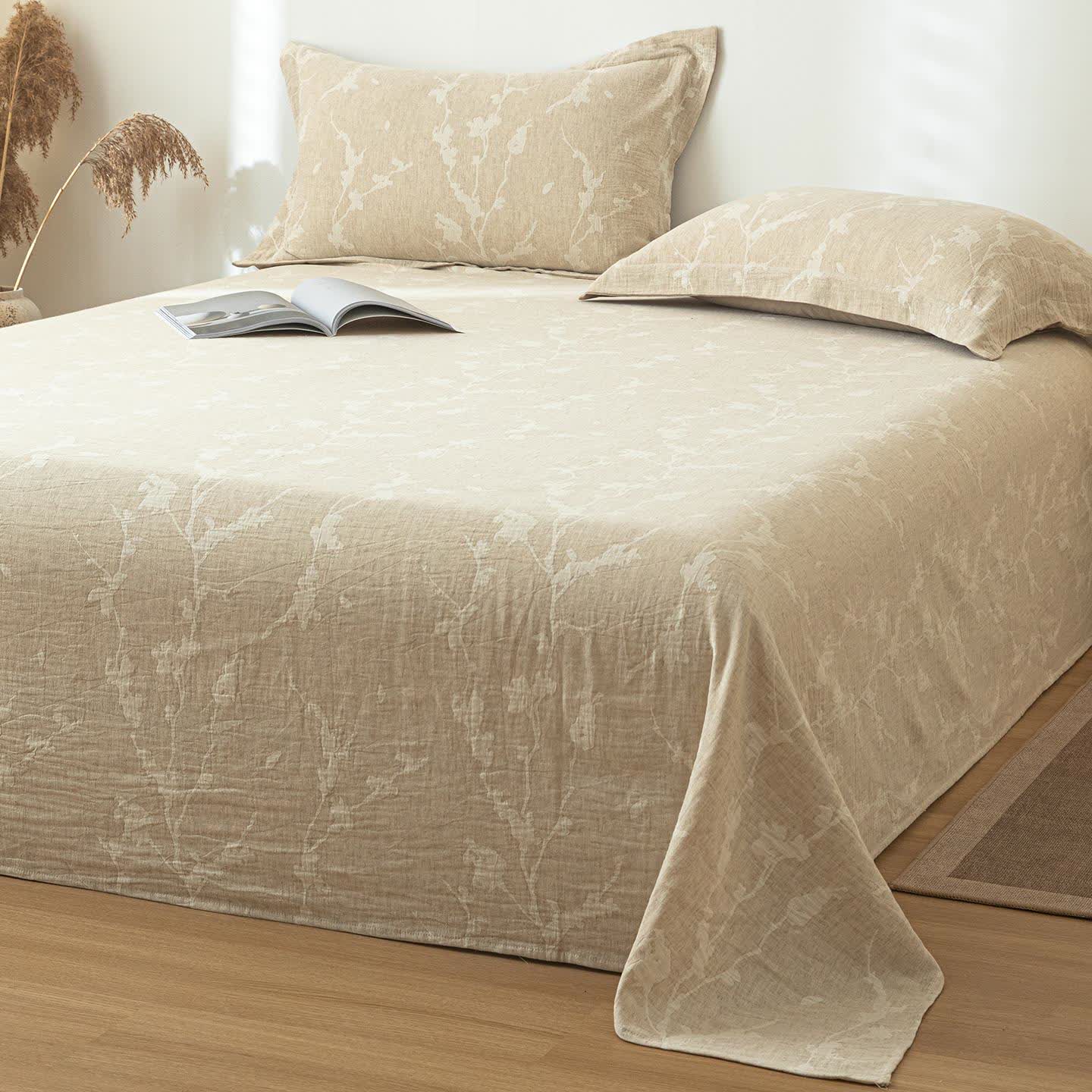 Ownkoti Floral Branch Textured Cotton Linen Bedspread