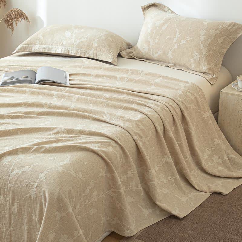 Ownkoti Floral Branch Textured Cotton Linen Bedspread