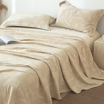 Ownkoti Jungle Leaves Textured Cotton Linen Bedspread