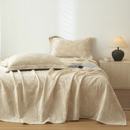 Ownkoti Jungle Leaves Textured Cotton Linen Bedspread