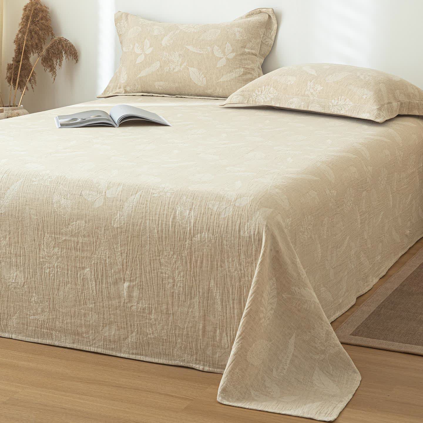 Ownkoti Jungle Leaves Textured Cotton Linen Bedspread