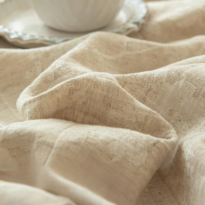 Ownkoti Beige Floral Textured Cotton Linen Bedspread