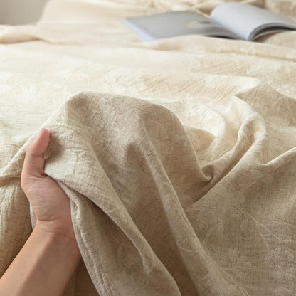 Ownkoti Beige Floral Textured Cotton Linen Bedspread