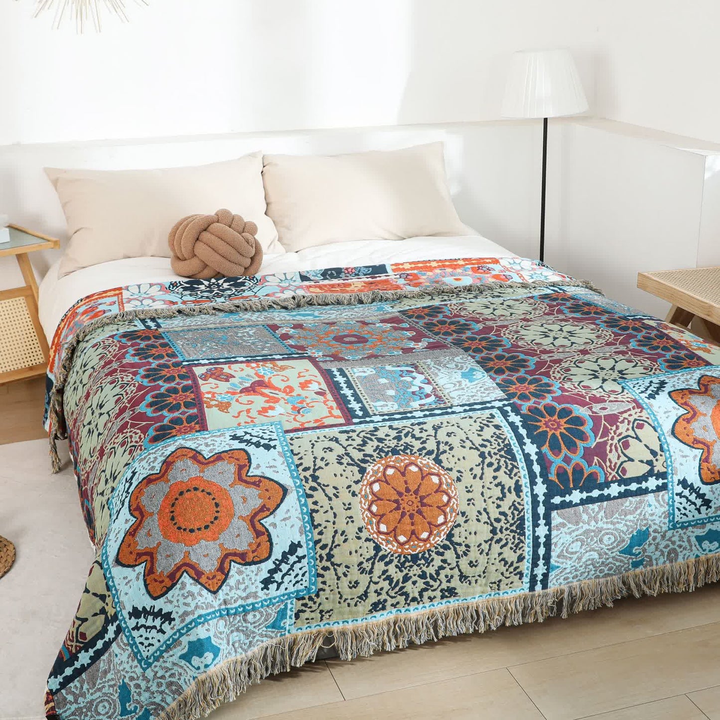 Ownkoti Boho Patchwork Mandala Cotton Reversible Quilt