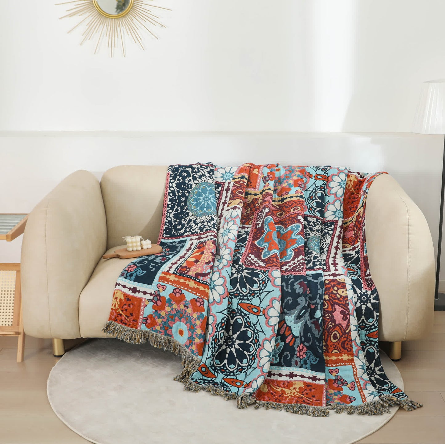 Ownkoti Boho Patchwork Mandala Cotton Reversible Quilt