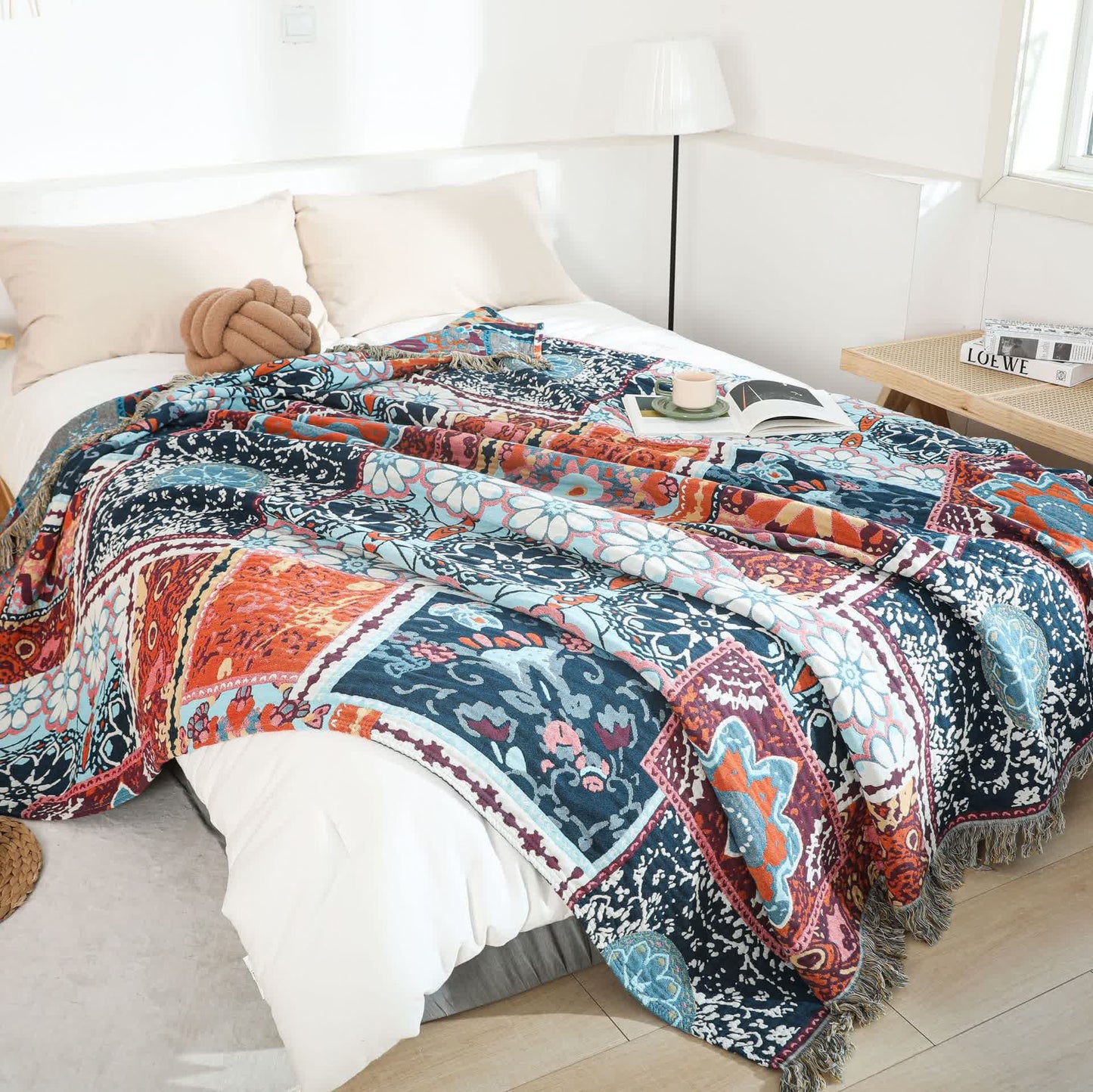 Ownkoti Boho Patchwork Mandala Cotton Reversible Quilt