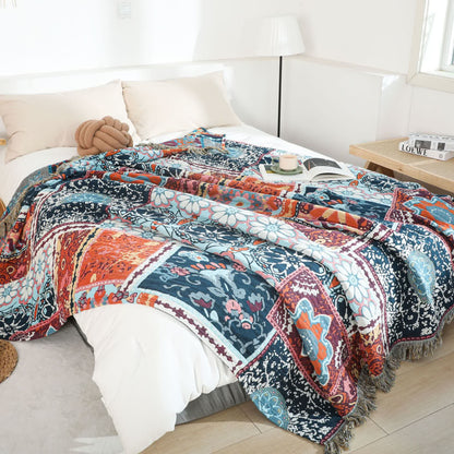 Ownkoti Boho Patchwork Mandala Cotton Reversible Quilt