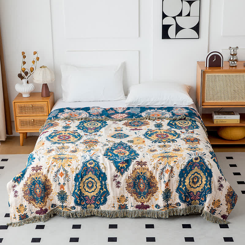 Ownkoti Boho Tribal Print Cotton Gauze Quilt