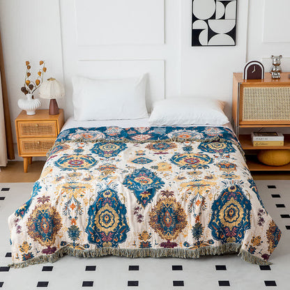Ownkoti Boho Tribal Print Cotton Gauze Quilt