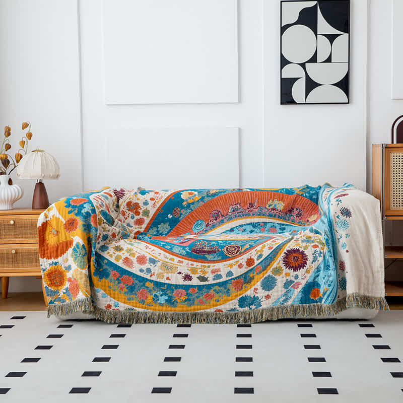 Ownkoti Artistic Wave Floral Cotton Gauze Quilt