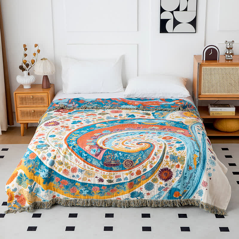 Ownkoti Artistic Wave Floral Cotton Gauze Quilt