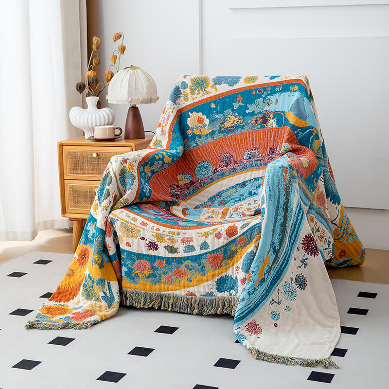 Ownkoti Artistic Wave Floral Cotton Gauze Quilt