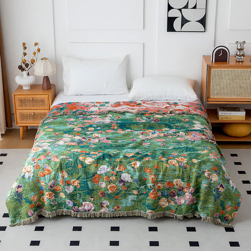 Ownkoti Artistic Rose Cotton Gauze Reversible Quilt