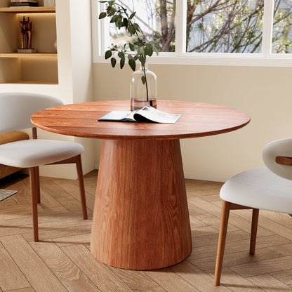 Ownkoti Round Black/Brown Sturdy Barrel Shape Dining Table Solid Wood Pedestal For 2-4 Person - Brown+Brown - W43.31" x D43.31" x H29.53" - image 6