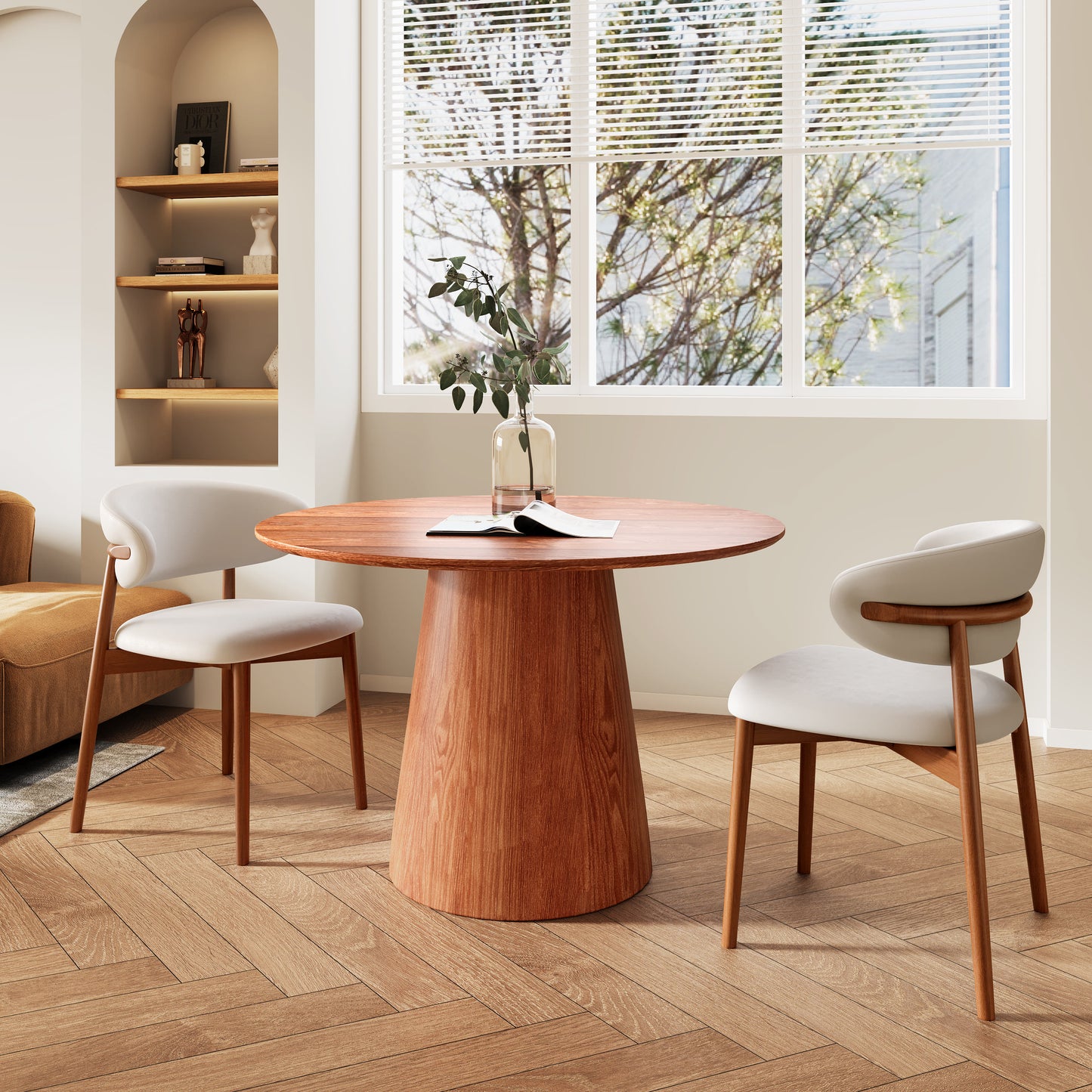 Ownkoti Round Black/Brown Sturdy Barrel Shape Dining Table Solid Wood Pedestal For 2-4 Person - image 8