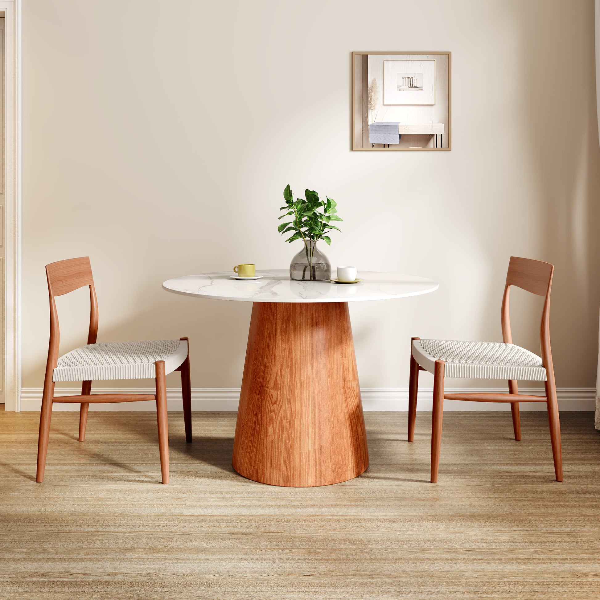 Ownkoti Round Black/Brown Sturdy Barrel Shape Dining Table Solid Wood Pedestal For 2-4 Person - image 11