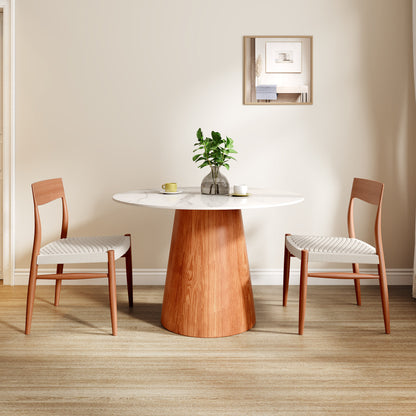 Ownkoti Round Black/Brown Sturdy Barrel Shape Dining Table Solid Wood Pedestal For 2-4 Person - image 11